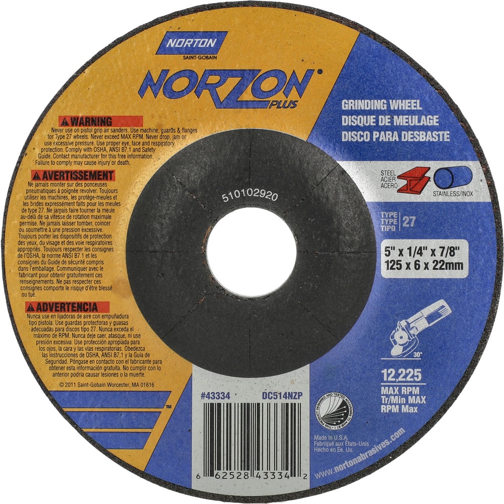 Depressed Center Wheel: Type 27, 5" Dia, Ceramic