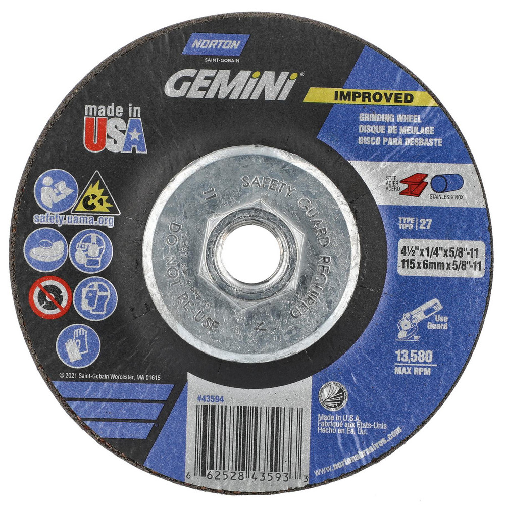 Norton - Depressed-Center Wheel: Type 27, 4-1/2