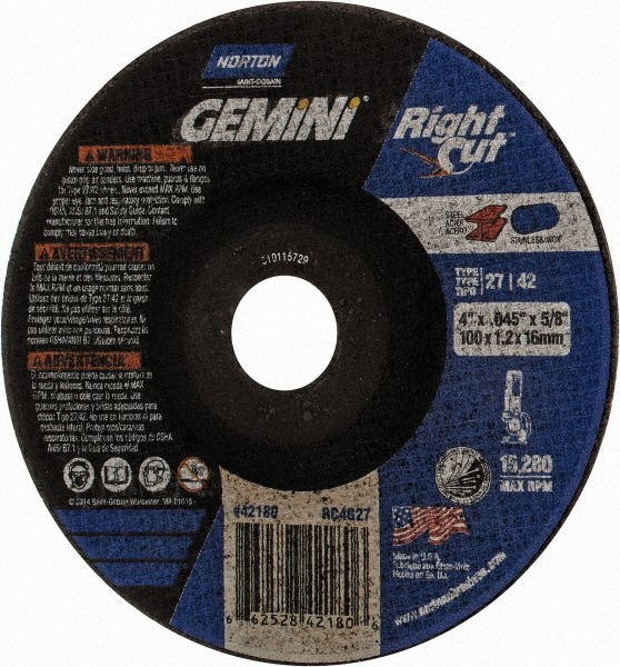 Depressed Center Wheel: Type 27, 4" Dia, 0.045" Thick, Aluminum Oxide