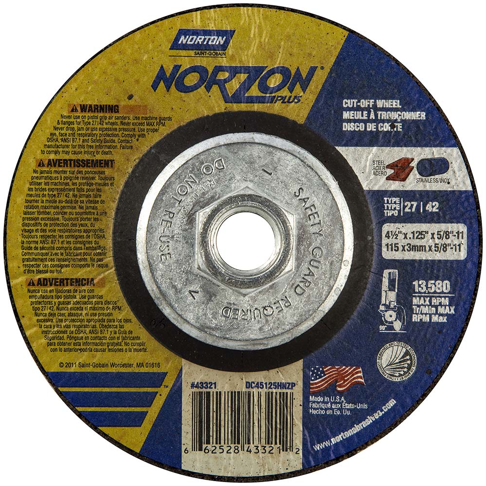 Norton Depressed Center Wheel Type 27 4 1 2 Dia Ceramic