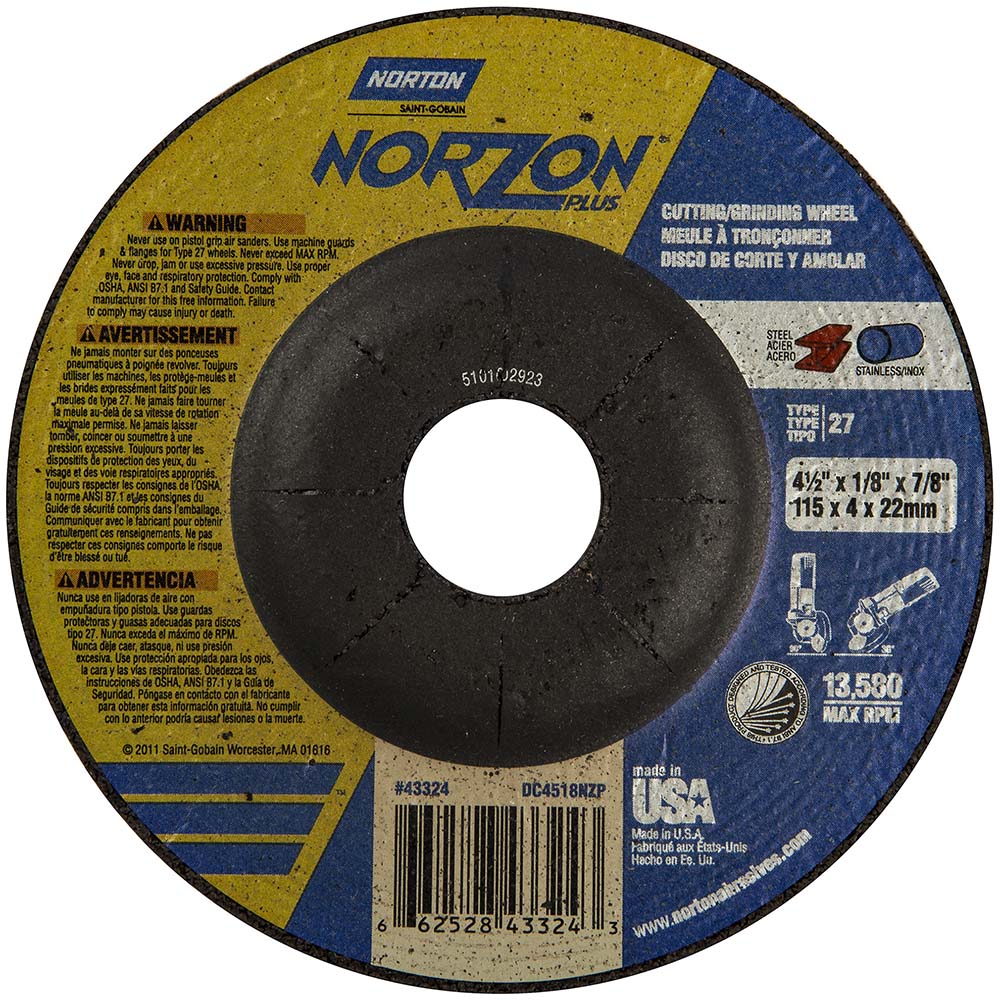 Depressed Center Wheel: Type 27, 4-1/2" Dia, Ceramic