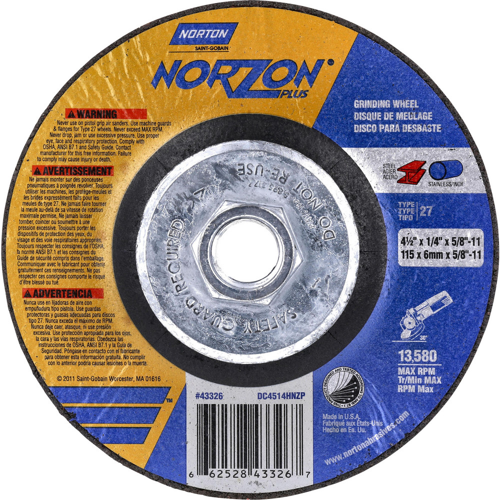 Depressed Center Wheel: Type 27, 4-1/2" Dia, Ceramic