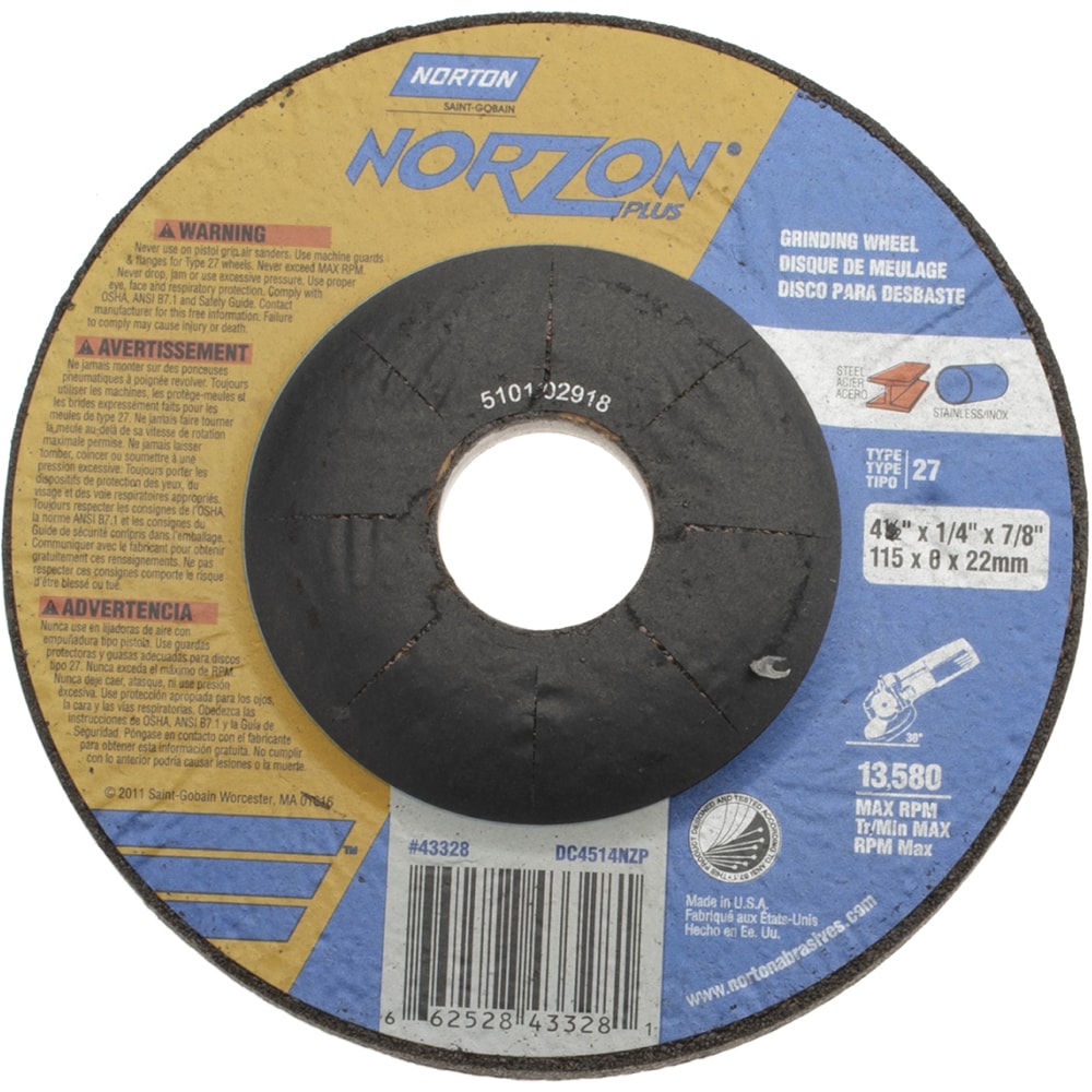 Depressed Center Wheel: Type 27, 4-1/2" Dia, Ceramic