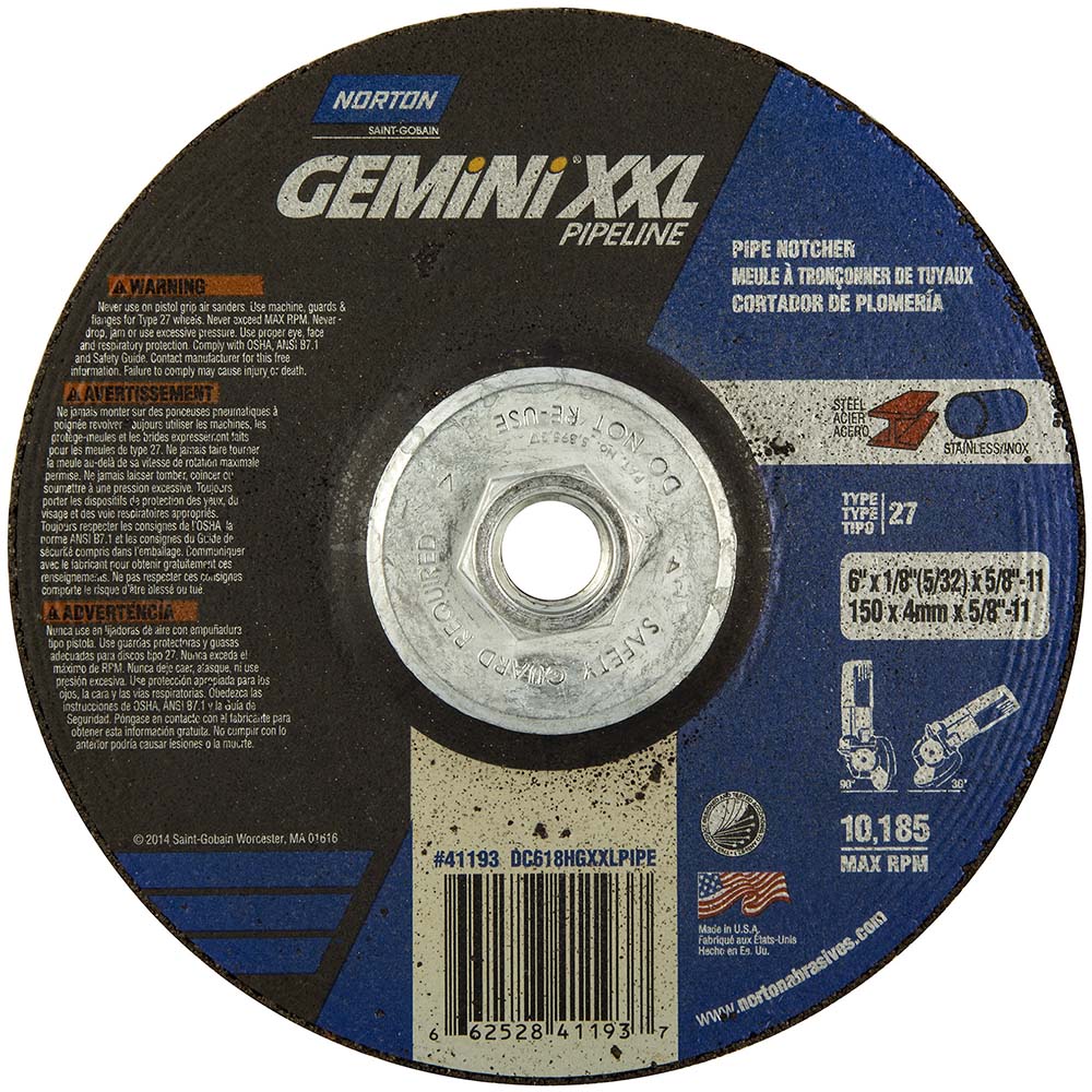 Depressed Center Wheel: Type 27, 6" Dia, Aluminum Oxide