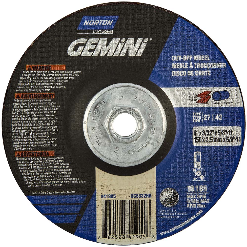 Depressed Center Wheel: Type 27, 6" Dia, Aluminum Oxide