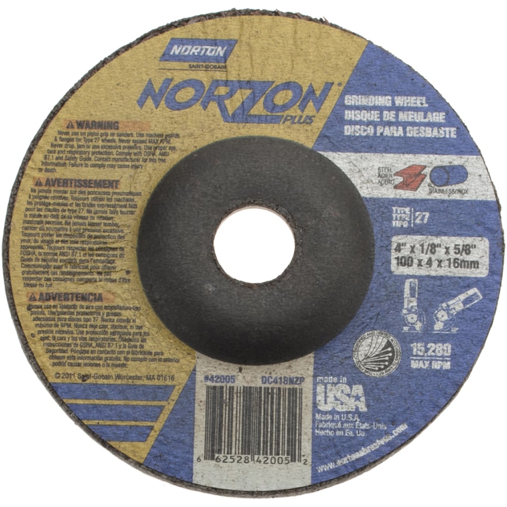 Depressed Center Wheel: Type 27, 4" Dia, Ceramic