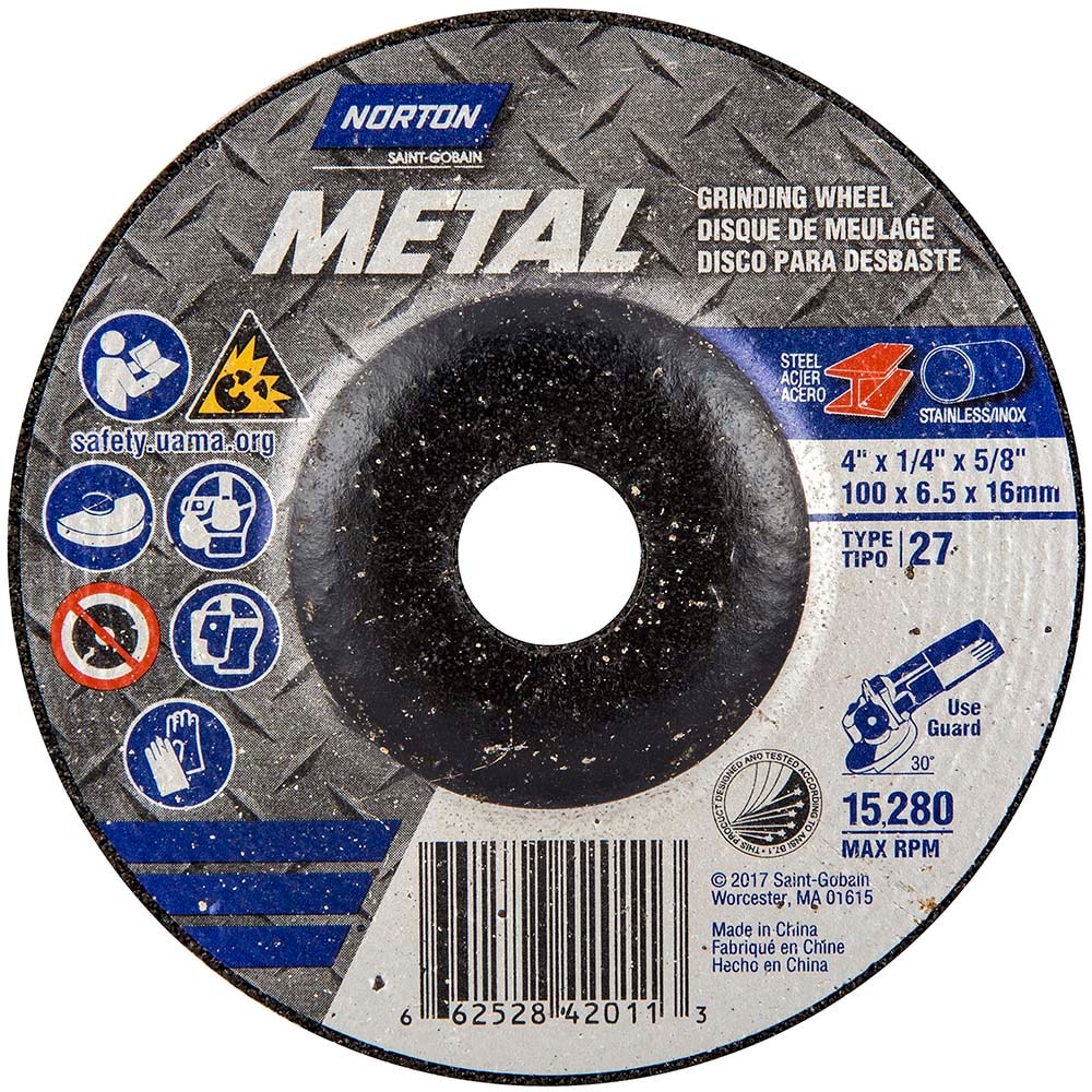 Depressed Center Wheel: Type 27, 4" Dia, Aluminum Oxide