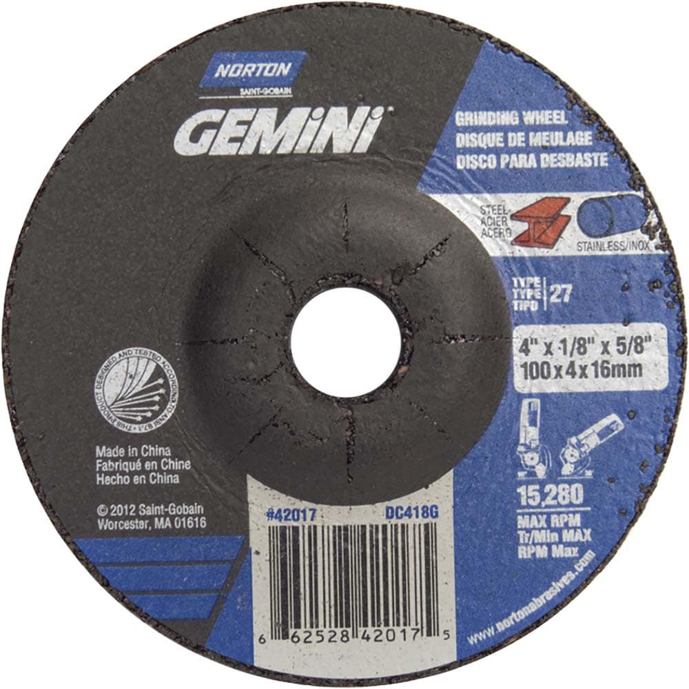 Depressed Center Wheel: Type 27, 4" Dia, Aluminum Oxide