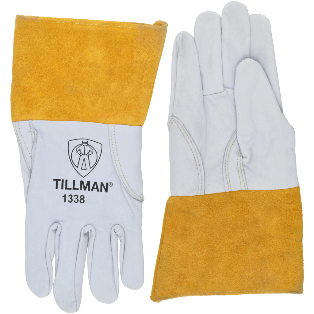 TILLMAN™ Welding Gloves: TILLMAN™ GlidePatch™, Size Small, Goatskin & Split Cowhide, Pair - Pearl, 12" Long, Smooth Grip | Part #1338S