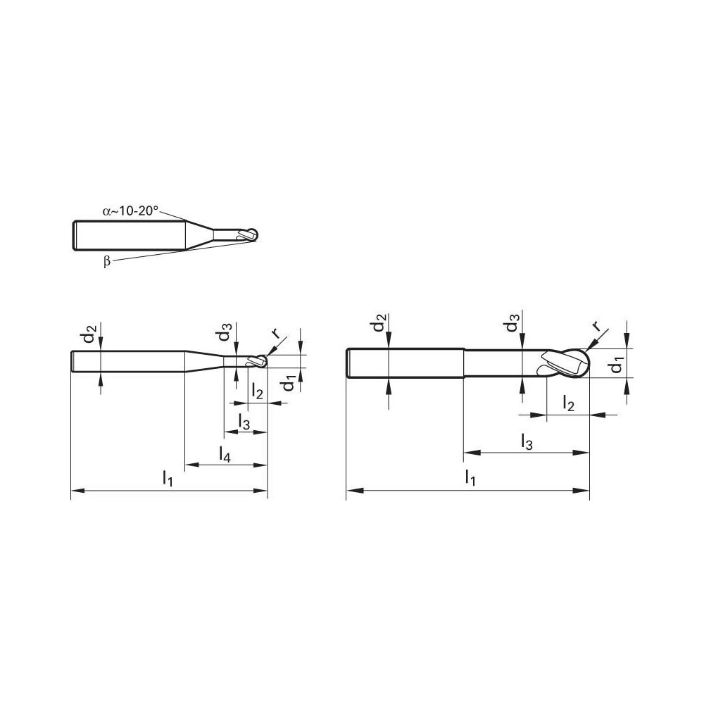Guhring Ball End Mill 0.3937" Dia, 0.3150" LOC, 2 Flute(s), Solid