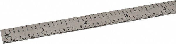 Steel Rule: 12" OAL, 6R Graduation, Flexible, 1/2" OAW