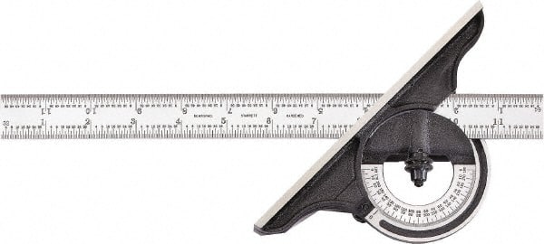 Bevel Protractors; Minimum Angle Measurement: 00 ; Material: Cast Iron ; Blade Graduation Style: 4R ; Finish: Black Wrinkle ; Dial Reading: 0-180 ; Features: Direct Reading 0-180 Deg in Opposite Directions; Tempered steel blades