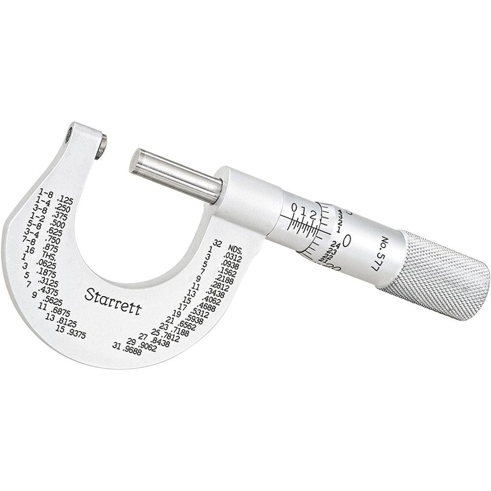 Starrett 66443 Mechanical, 0 to 1 Inch Measurement, Satin Chrome Finish Carbide Face Ball Anvil Micrometer Image