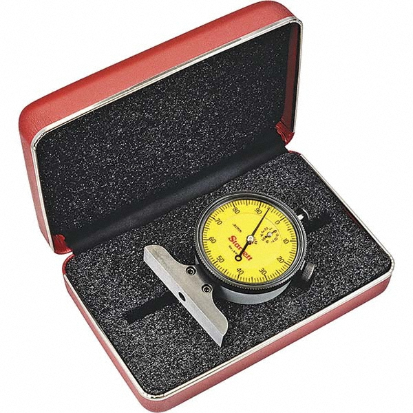 0 to 10 mm Range, Yellow Dial Depth Gage - 0.01 mm Graduation, 2-1/2 Inch Base Measuring Length