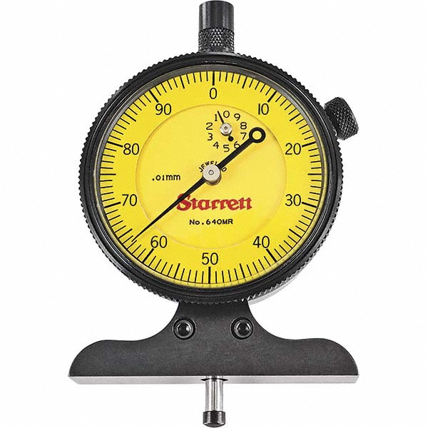 0 to 10 mm Range, Yellow Dial Depth Gage - 0.01 mm Graduation, 2-1/2 Inch Base Measuring Length