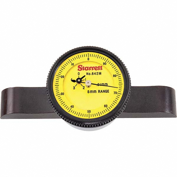 0 to 215 mm Range, Yellow Dial Depth Gage - 0.01 mm Graduation, 3.937 Inch Base Measuring Length