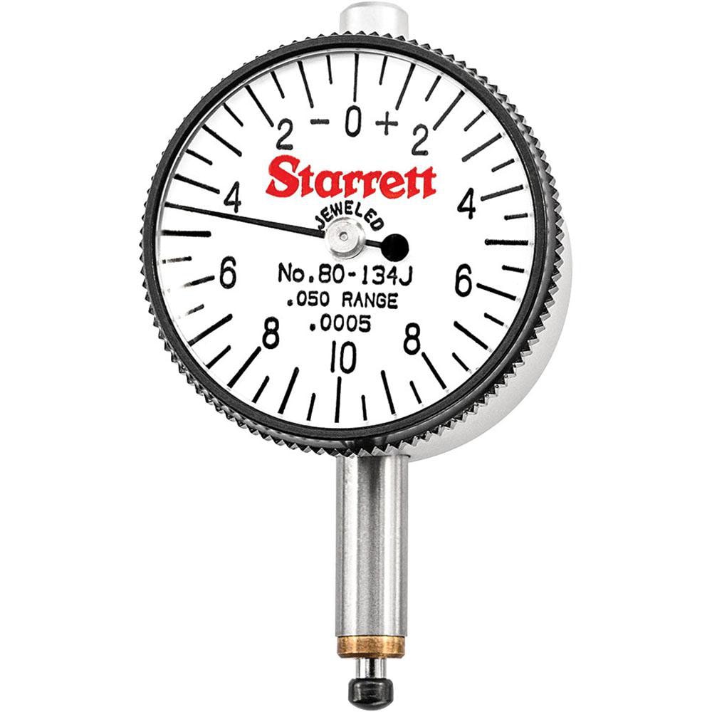 Starrett 55892 Dial Drop Indicator: 0 to 0.05" Range, 0-10-0 Dial Reading, 0.0005" Graduation, 1-1/4" Dial Dia Image