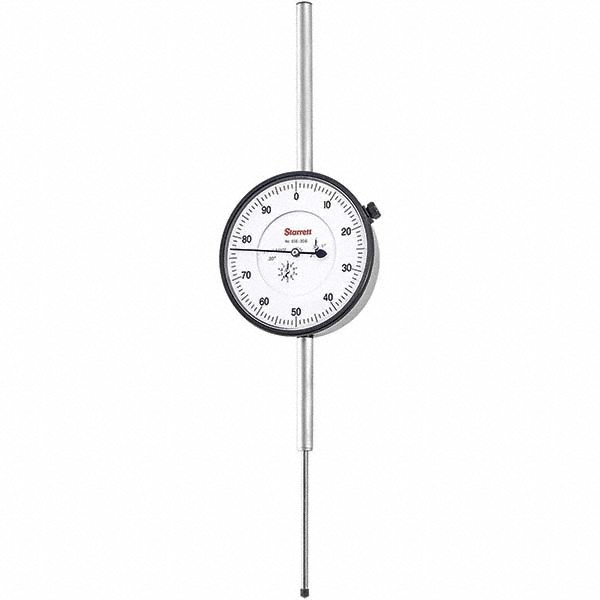 Dial Drop Indicator: 3.0000" Max Measurement, 0-100 Dial Reading - White, 0.001000" Dial Graduation, 0.1000" per Revolution, Lug Back, Revolution Counter