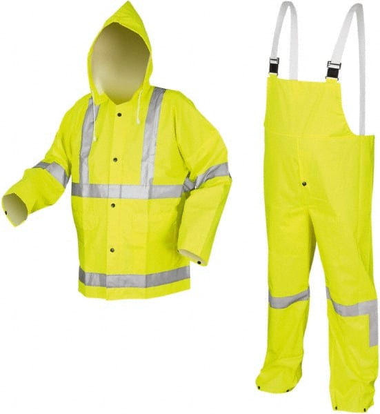 MCR SAFETY 2083SRXL Encapsulated Suits: X-Large, High-Visibility Lime, Polyester;PVC, Snaps Closure, Welt 