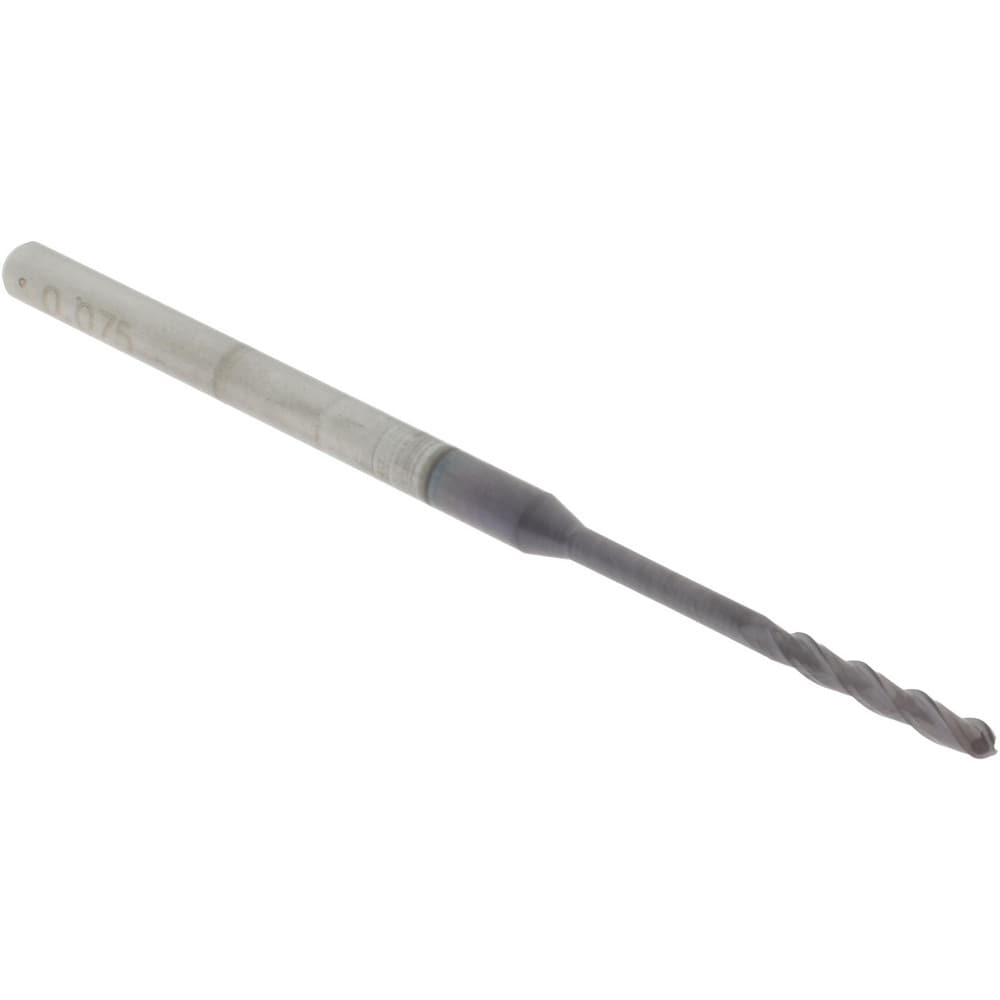 Ball End Mill: 0.075" Dia, 0.5" LOC, 3 Flute, Solid Carbide