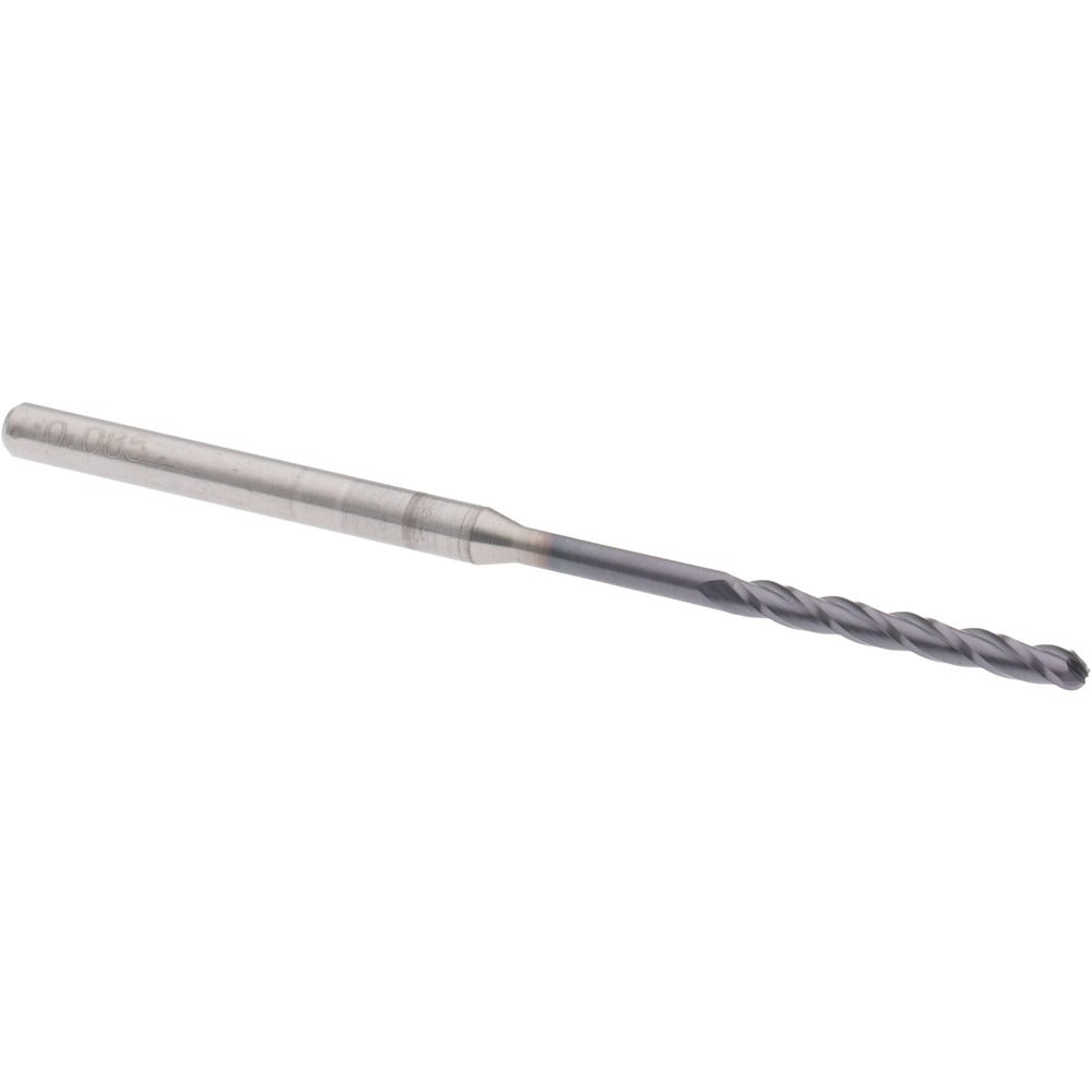 Ball End Mill: 0.085" Dia, 0.75" LOC, 3 Flute, Solid Carbide