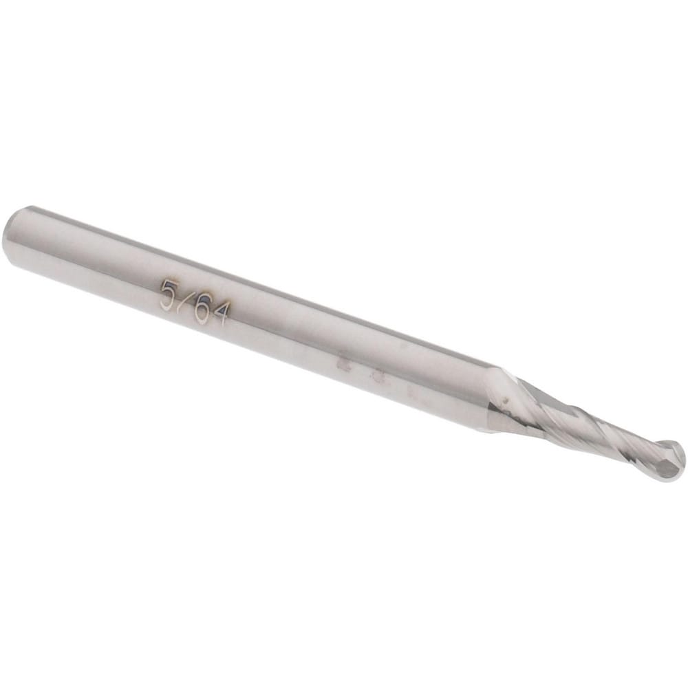 Ball End Mill: 0.0781" Dia, 0.25" LOC, 2 Flute, Solid Carbide