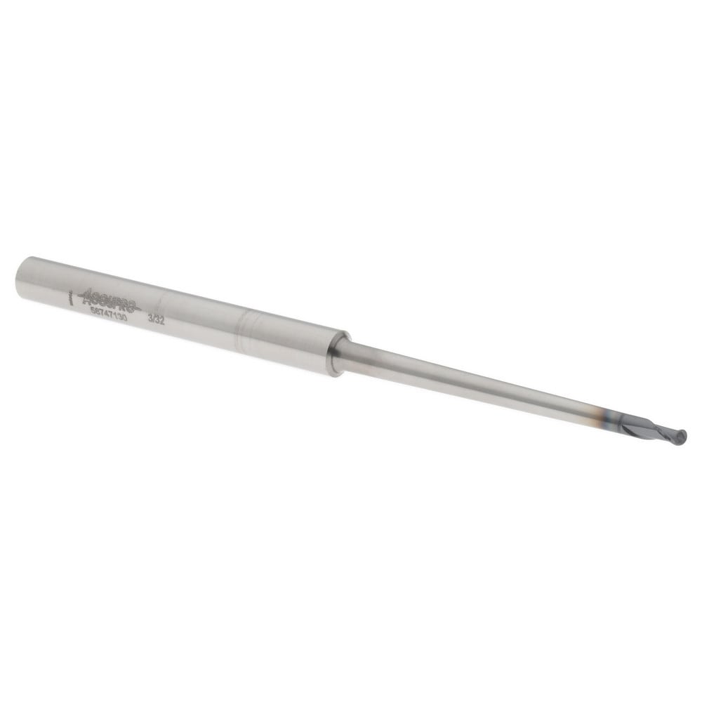 Ball End Mill: 0.0938" Dia, 0.0938" LOC, 2 Flute, Solid Carbide