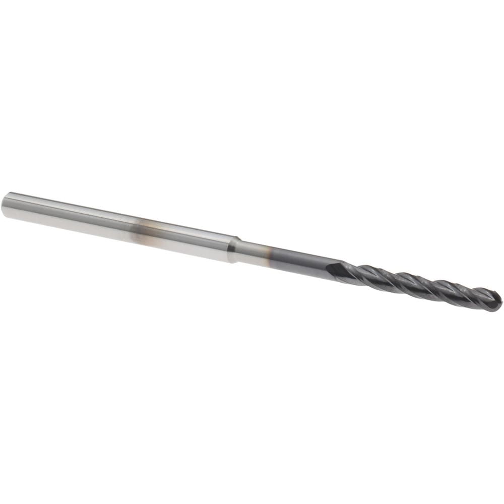 Ball End Mill: 0.1000" Dia, 3/4" LOC, 3 Flute, Solid Carbide