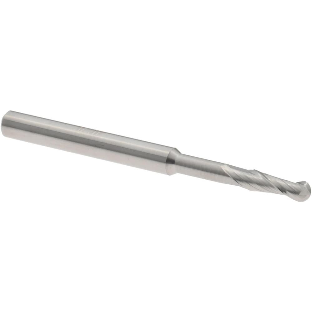 Ball End Mill: 3/32" Dia, 9/32" LOC, 2 Flute, Solid Carbide