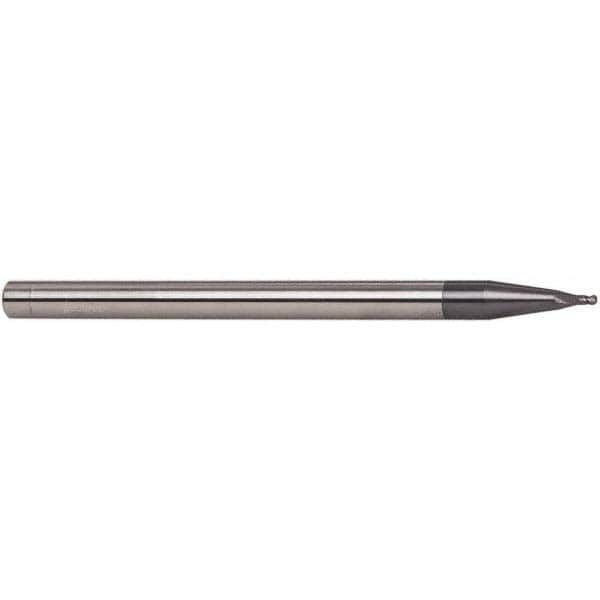 Ball End Mill: 0.08" Dia, 0.08" LOC, 2 Flute, Solid Carbide