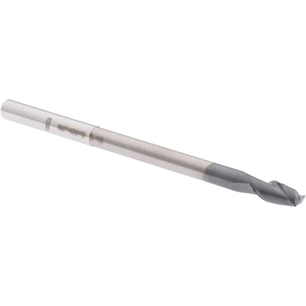 Accupro 12177155 Square End Mill: 3/16 Dia, 3/8 LOC, 3/16 Shank Dia, 3 OAL, 2 Flutes, Solid Carbide 