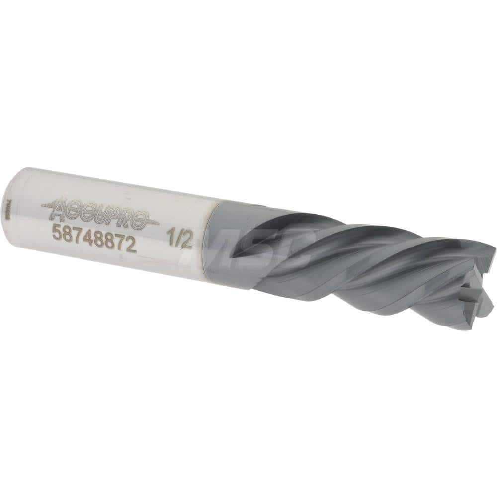 Accupro 12176979 Square End Mill: 1/2 Dia, 1 LOC, 1/2 Shank Dia, 3 OAL, 4 Flutes, Solid Carbide 
