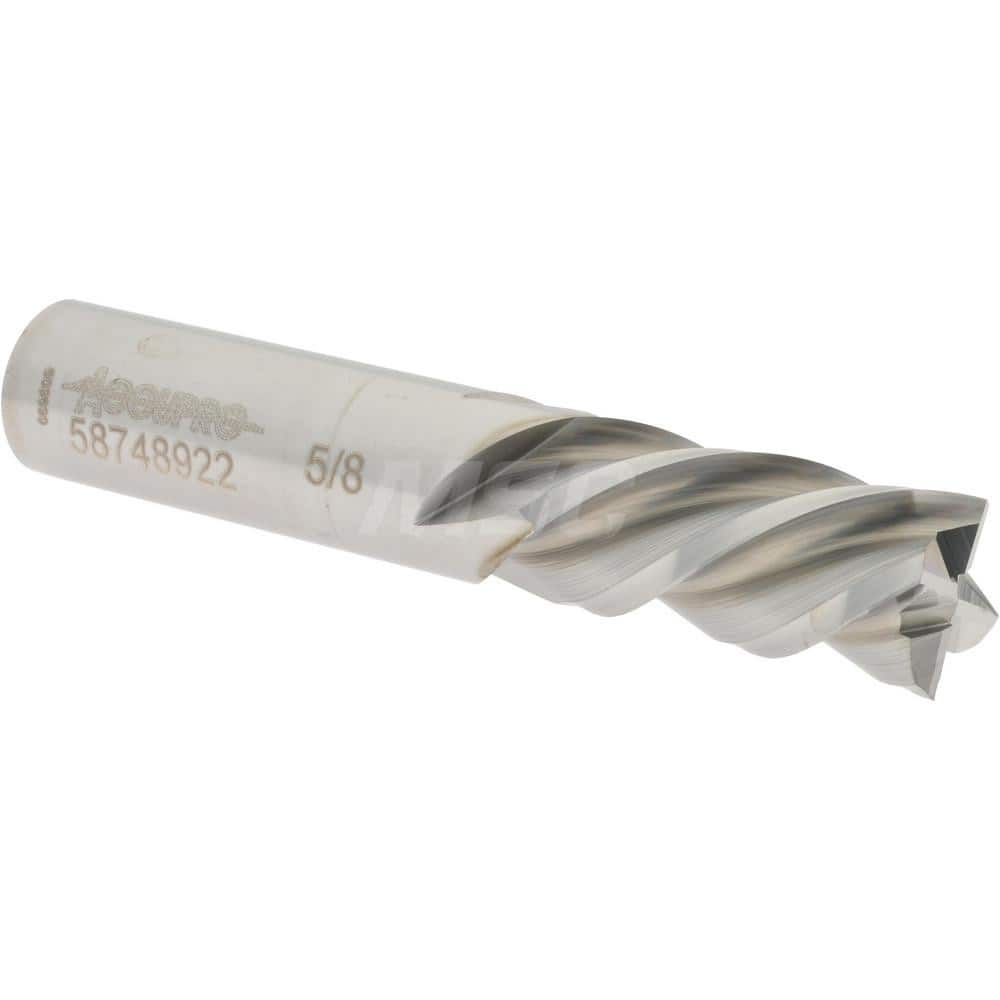 Accupro 12176980 Square End Mill: 5/8 Dia, 1-1/4 LOC, 5/8 Shank Dia, 3-1/2 OAL, 4 Flutes, Solid Carbide 