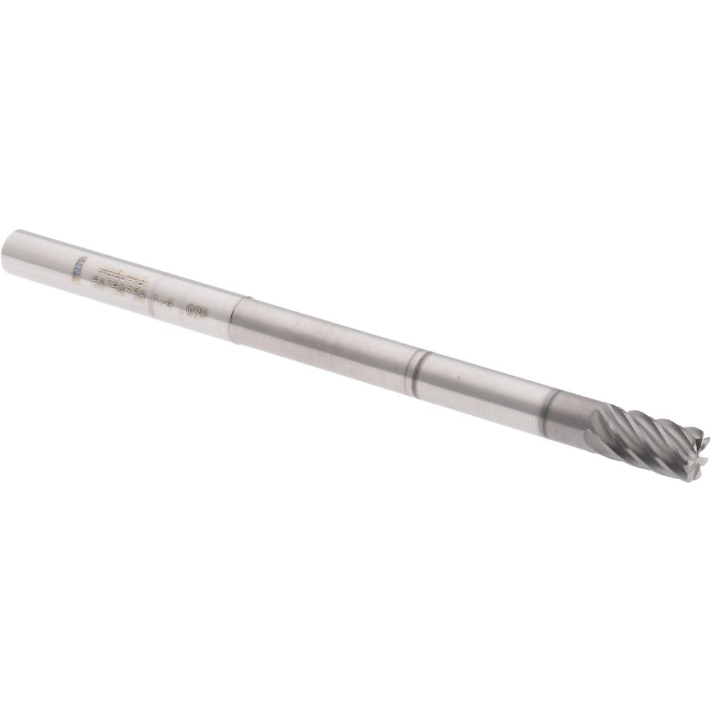 Accupro 12180838 Corner Radius End Mill: 1/4" Dia, 3/8" LOC, 0.02" Radius, 7 Flutes, Solid Carbide 