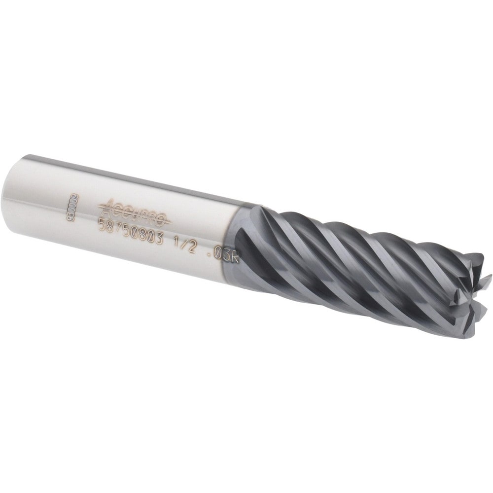 Accupro 12178718 Corner Radius End Mill: 1/2" Dia, 1-1/4" LOC, 0.03" Radius, 7 Flutes, Solid Carbide 