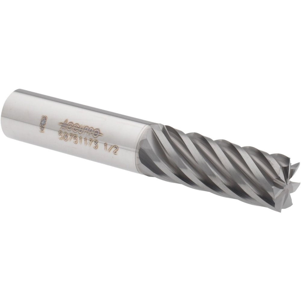 Accupro 12180825 Square End Mill: 1/2 Dia, 1-1/4 LOC, 1/2 Shank Dia, 3 OAL, 7 Flutes, Solid Carbide 