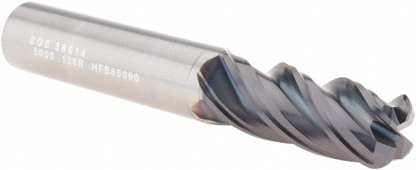 SGS 36614 Corner Radius End Mill: 1/2" Dia, 1-1/4" LOC, 1/8" Radius, 4 Flutes, Solid Carbide Image