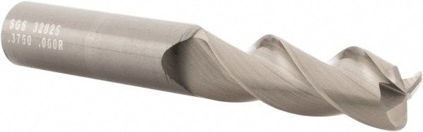 SGS 32825 Corner Radius End Mill: 3/8" Dia, 1" LOC, 0.06" Radius, 3 Flutes, Solid Carbide Image