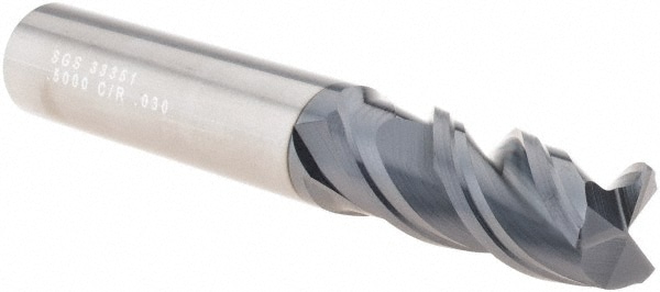 SGS 33351 Corner Radius End Mill: 1/2" Dia, 1-1/4" LOC, 0.03" Radius, 3 Flutes, Solid Carbide Image