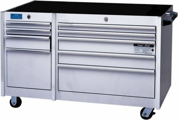 Steel, Aluminum & Stainless Steel Tool Roller Cabinet: 9 Drawers