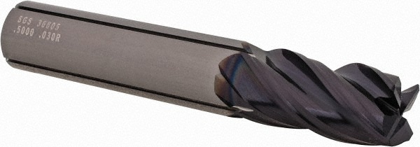 SGS 36805 Corner Radius End Mill: 1/2" Dia, 1" LOC, 0.03" Radius, 4 Flutes, Solid Carbide Image