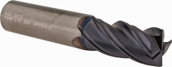 SGS 36712 Corner Radius End Mill: 3/4" Dia, 1-1/2" LOC, 0.03" Radius, 4 Flutes, Solid Carbide Image