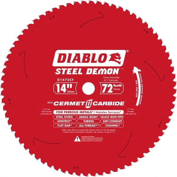 DIABLO D1490CF Wet & Dry Cut Saw Blade: 14" Dia, 1" Arbor Hole, 90 Teeth 