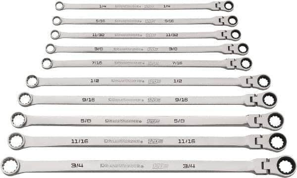 GEARWRENCH 86142 Ratcheting Flexhead Combination Wrench Set: 10 Pc, 1/2" 1/4" 3/8" 5/16" 5/8" 7/16" & 9/16" Wrench, Inch 