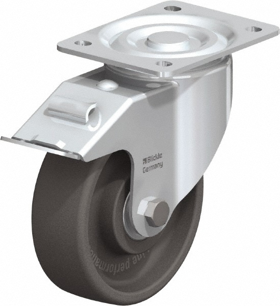 Blickle Swivel Top Plate Caster: Nylon, 770 lb, 6" Dia, 2" Wide, 7-1/2" OAH - 5-1/2 x 4-3/8" Plate, 4-1/8 Slotted to 3 x 3-1/8" Bolt Hole Pattern