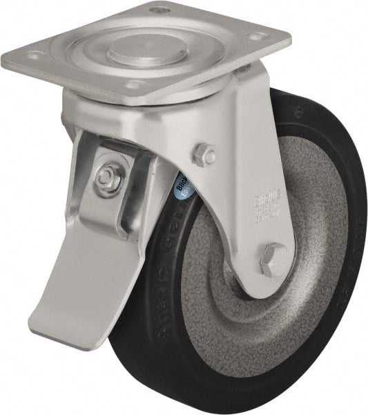 Swivel Top Plate Caster: Solid Rubber, 6-1/2" Wheel Dia, 1-31/32" Wheel Width, 990 lb Capacity, 7-61/64" OAH