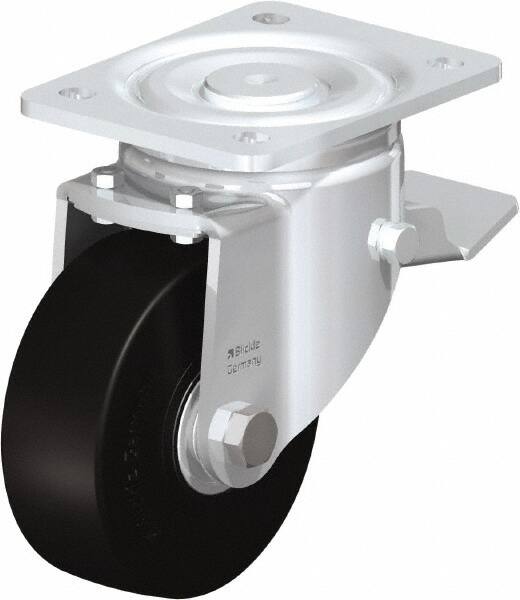 Swivel Top Plate Caster: Solid Rubber, 5" Wheel Dia, 1-31/32" Wheel Width, 704 lb Capacity, 6-11/16" OAH
