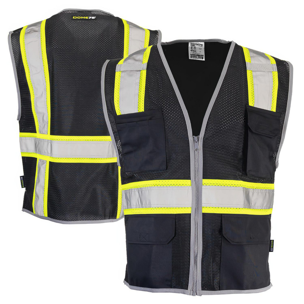 Dome High Visibility Vest: Large/X-Large, General Purpose Vest, ANSI Class Non-ANSI Compliant - Black & High-Visibility Yellow, 4 Pocket