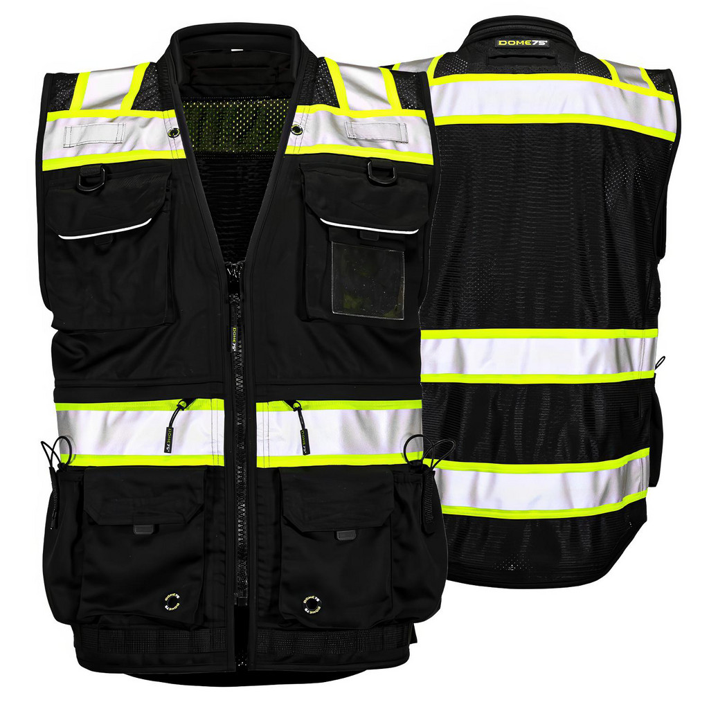 Dome High Visibility Vest: 5X-Large, General Purpose Vest, ANSI Class Non-ANSI Compliant - Black & High-Visibility Yellow, 13 Pocket