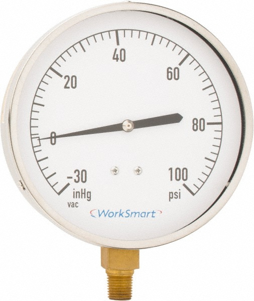 Value Collection WS-PE-267 Pressure Gauge: 4-1/2" Dial, 100 psi, 1/4" Thread, NPT, Lower Mount Image